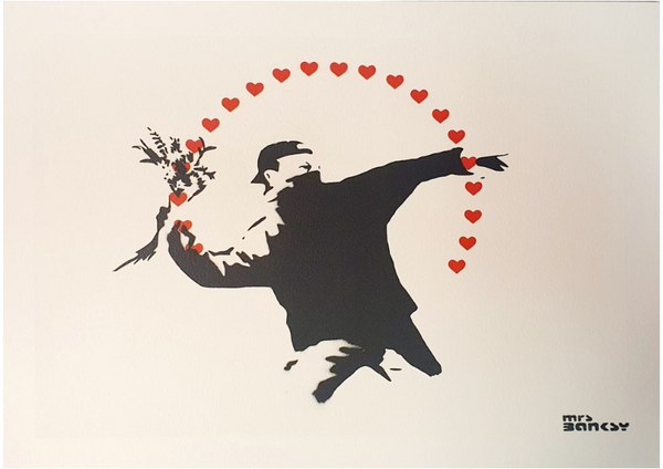 Mrs. Banksy: Flower Thrower (Love), 2021 spray paint on paper