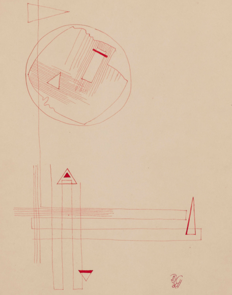 Dwinell Grant: Sphere and Triangles, 1936 Red Ink on Paper