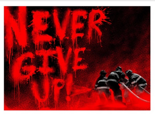 Mr. Brainwash: Superheroes (Red), 2018  Never Give Up Silkscreen