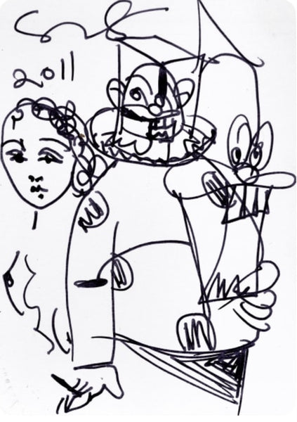 George Condo: Ink Drawing Mental States Playing Card, 2011